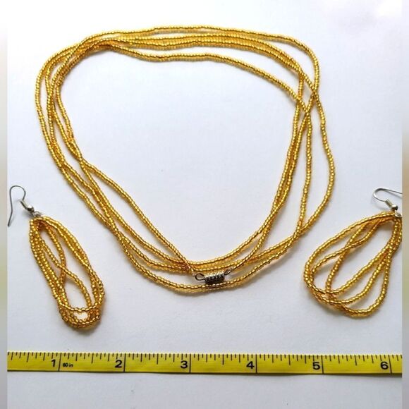 AFRICAN Handmade❤️  Gold BEADED Infinity Necklace and Earring Set!! Stunning ❤️ - Picture 1 of 7
